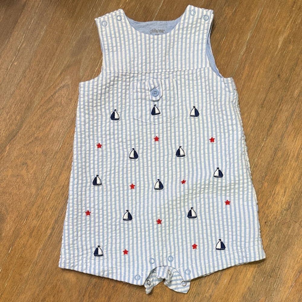 Striped Baby Romper with Sailboat Pattern